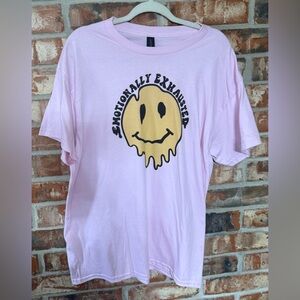 Gildan Pink Short Sleeve Tee with Smiley Graphic